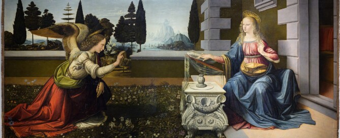 Leonardo Davinci's Annunciation, Angel Gabriel Visits Mary